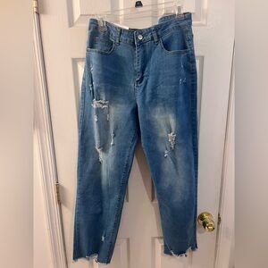 Trendy Distressed Blue Boyfriend Jeans
